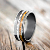 "COSMO" - WHISKEY BARREL OAK & ANTLER WEDDING BAND - READY TO SHIP-4