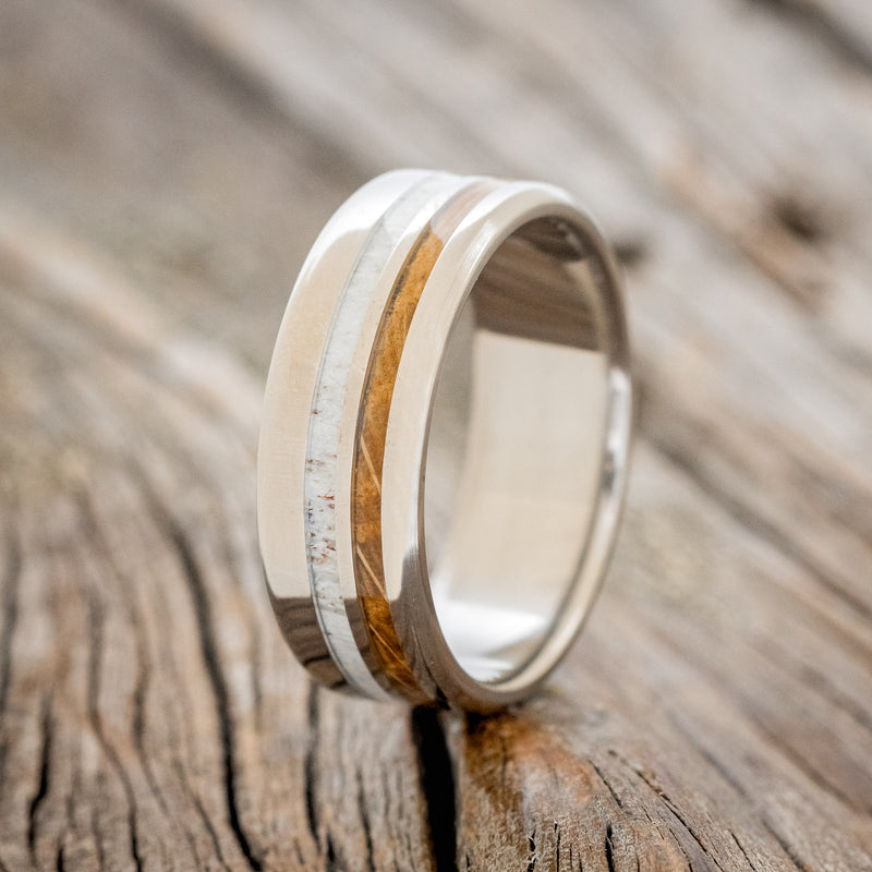 "COSMO" - WHISKEY BARREL OAK & ANTLER WEDDING BAND - READY TO SHIP-1