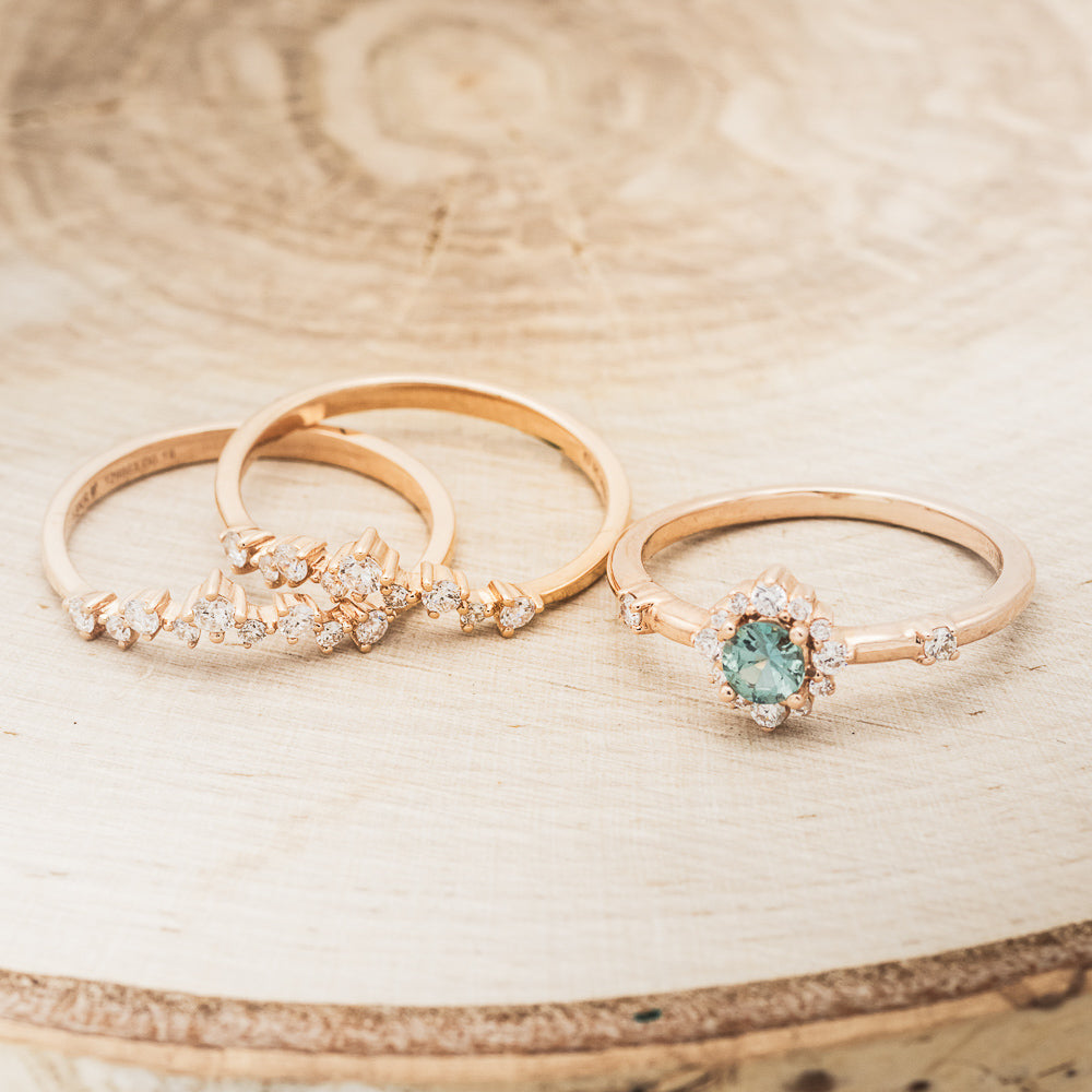 "STARLA" - BRIDAL SUITE - ROUND CUT DENIM MONTANA SAPPHIRE ENGAGEMENT RING WITH DIAMOND ACCENTS & "LEA" TRACERS-5