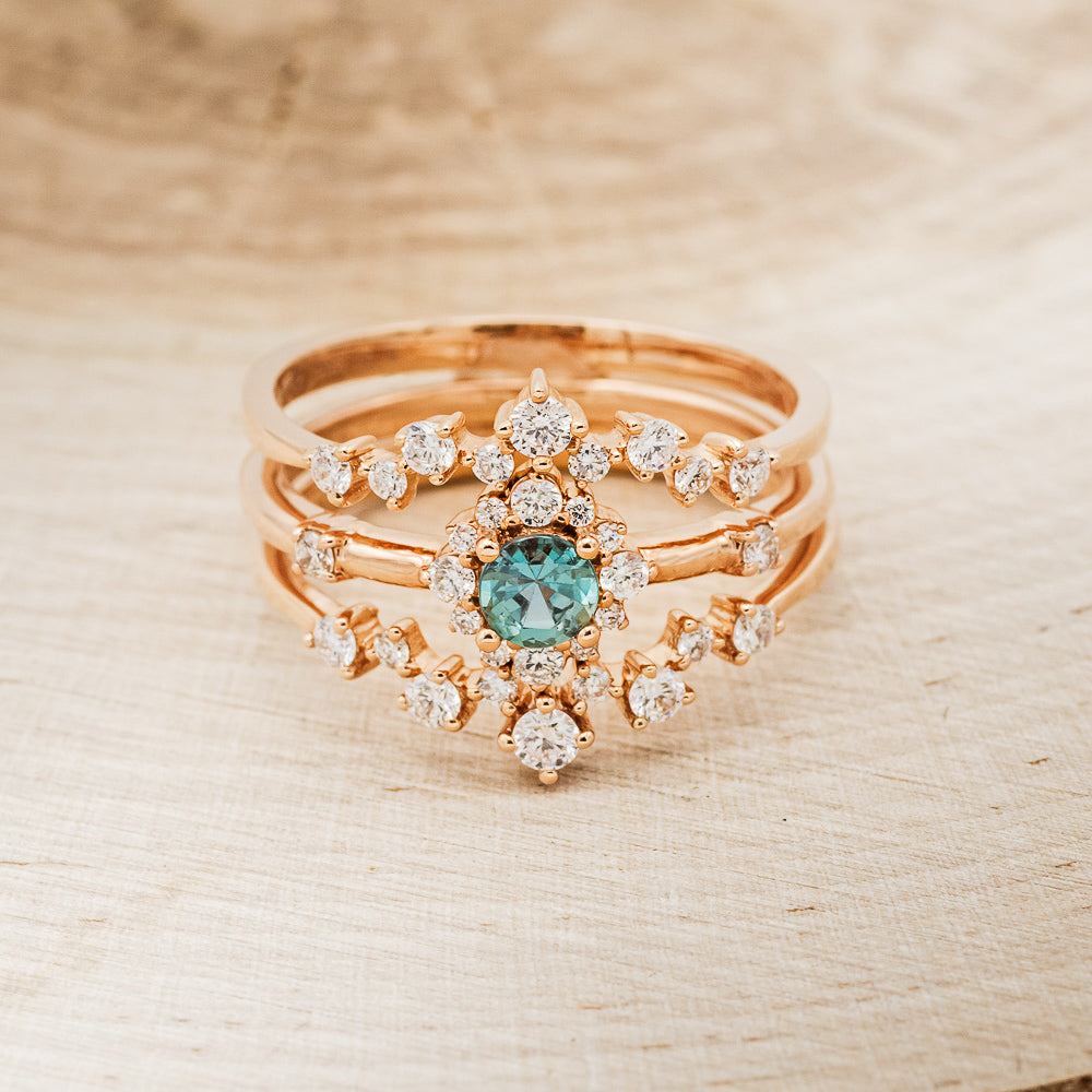 "STARLA" - BRIDAL SUITE - ROUND CUT DENIM MONTANA SAPPHIRE ENGAGEMENT RING WITH DIAMOND ACCENTS & "LEA" TRACERS-2