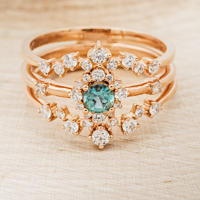 "STARLA" - BRIDAL SUITE - ROUND CUT DENIM MONTANA SAPPHIRE ENGAGEMENT RING WITH DIAMOND ACCENTS & "LEA" TRACERS-2