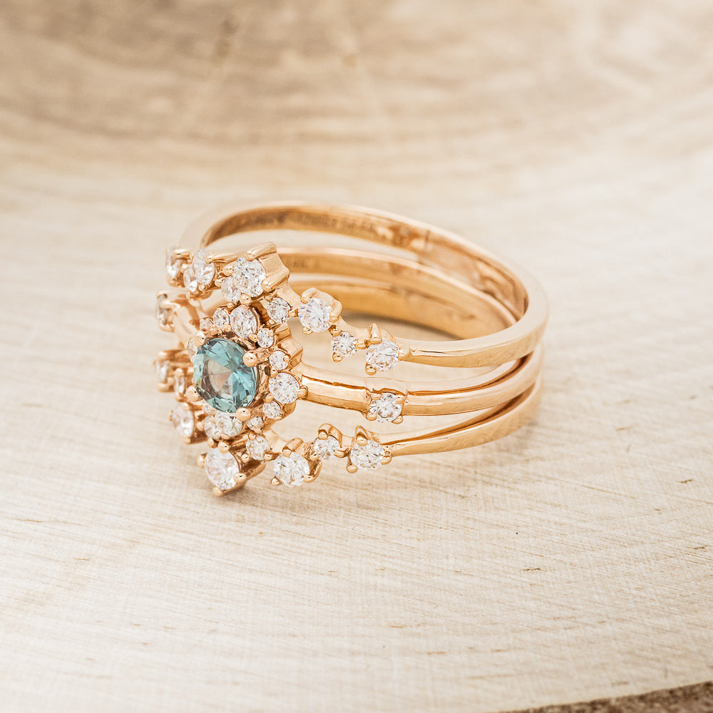 "STARLA" - BRIDAL SUITE - ROUND CUT DENIM MONTANA SAPPHIRE ENGAGEMENT RING WITH DIAMOND ACCENTS & "LEA" TRACERS-4