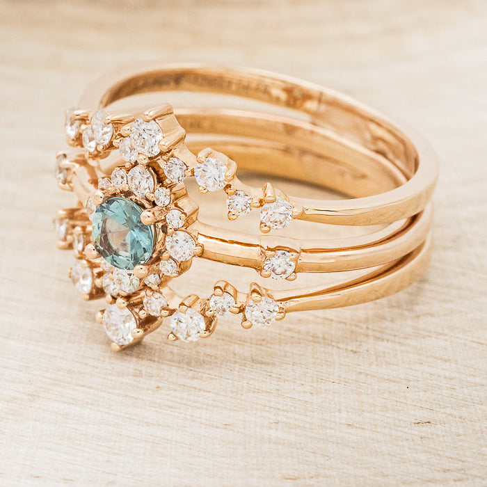 "STARLA" - BRIDAL SUITE - ROUND CUT DENIM MONTANA SAPPHIRE ENGAGEMENT RING WITH DIAMOND ACCENTS & "LEA" TRACERS-4