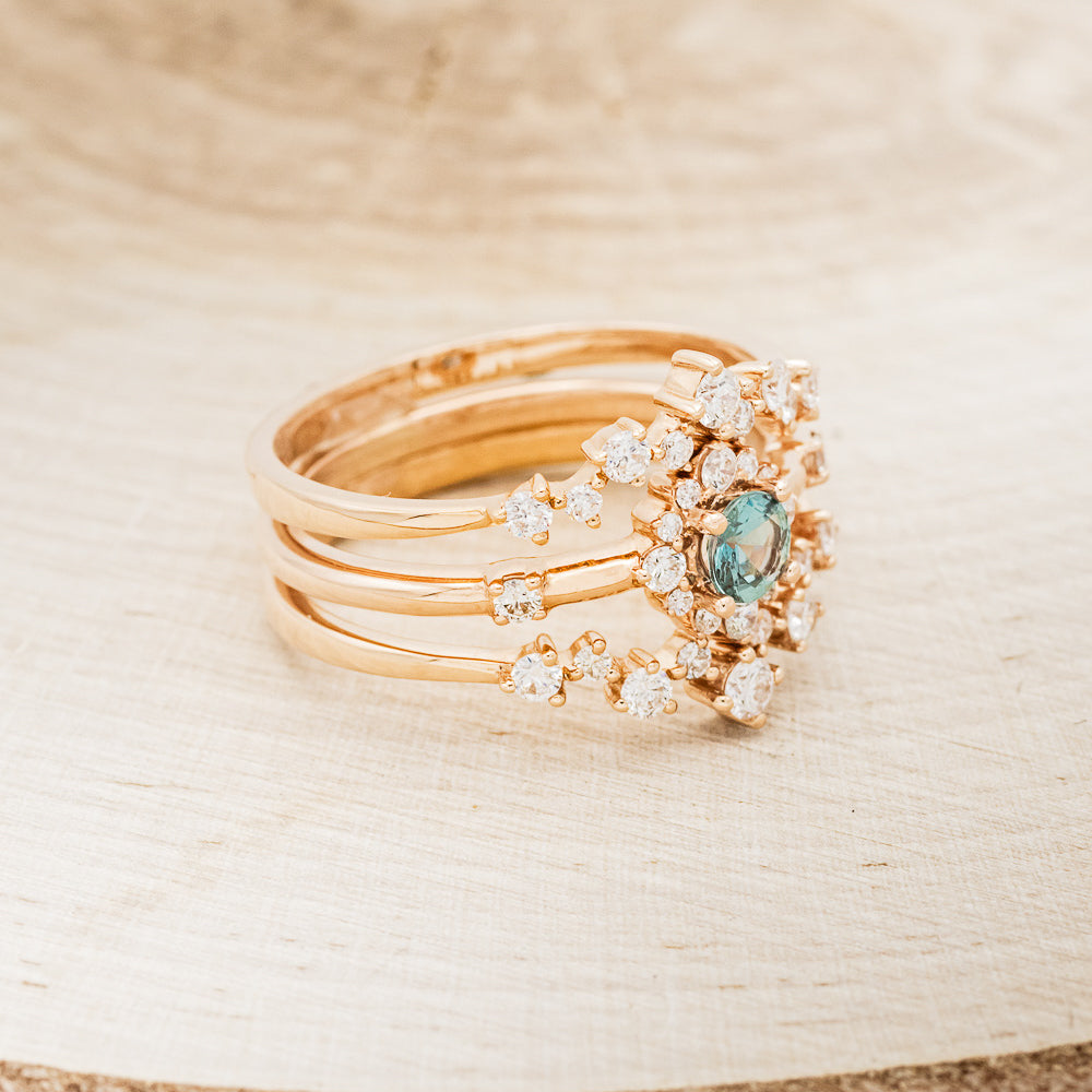 "STARLA" - BRIDAL SUITE - ROUND CUT DENIM MONTANA SAPPHIRE ENGAGEMENT RING WITH DIAMOND ACCENTS & "LEA" TRACERS-3