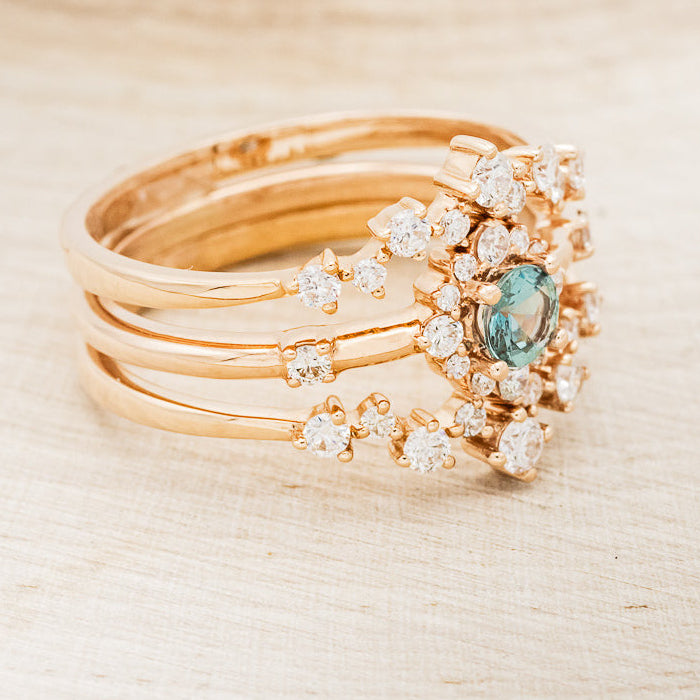 "STARLA" - BRIDAL SUITE - ROUND CUT DENIM MONTANA SAPPHIRE ENGAGEMENT RING WITH DIAMOND ACCENTS & "LEA" TRACERS-3