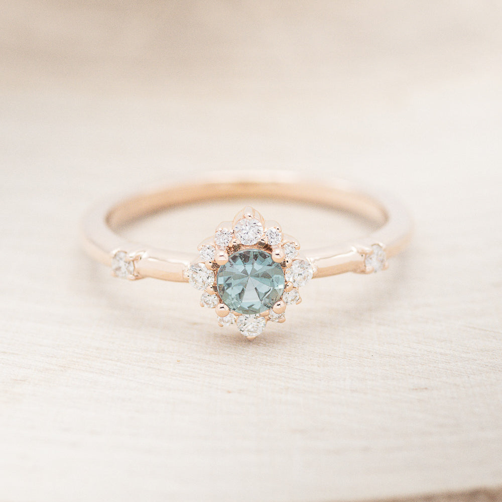 "STARLA" - BRIDAL SUITE - ROUND CUT DENIM MONTANA SAPPHIRE ENGAGEMENT RING WITH DIAMOND ACCENTS & "LEA" TRACERS-12