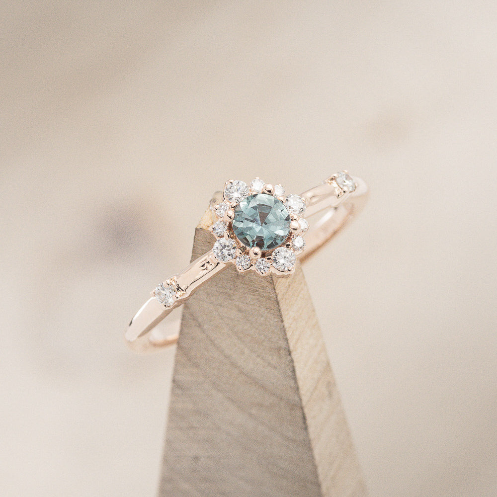 "STARLA" - BRIDAL SUITE - ROUND CUT DENIM MONTANA SAPPHIRE ENGAGEMENT RING WITH DIAMOND ACCENTS & "LEA" TRACERS-11