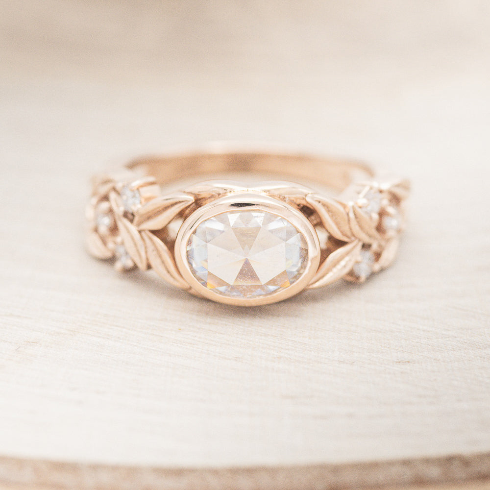 "ELORA" - OVAL ROSE CUT MOISSANITE ENGAGEMENT RING WITH DIAMOND ACCENTS-2