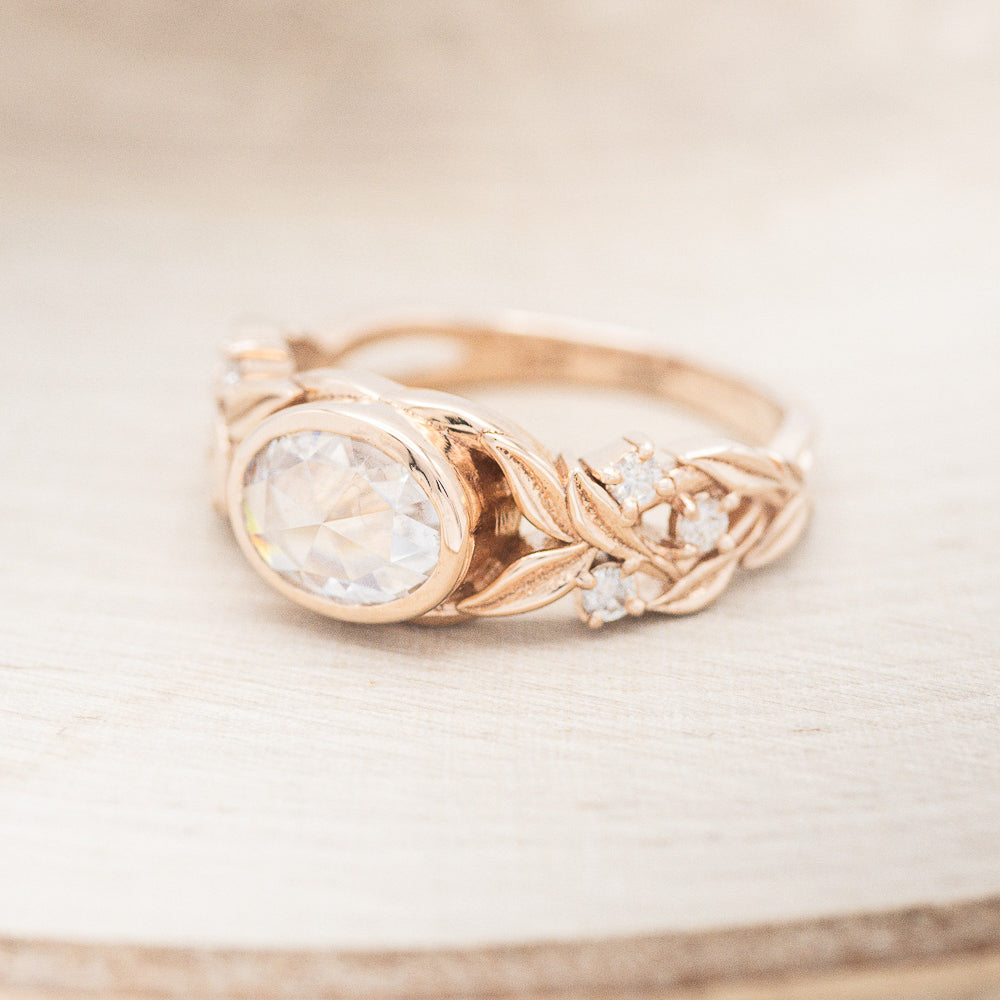 "ELORA" - OVAL ROSE CUT MOISSANITE ENGAGEMENT RING WITH DIAMOND ACCENTS-4