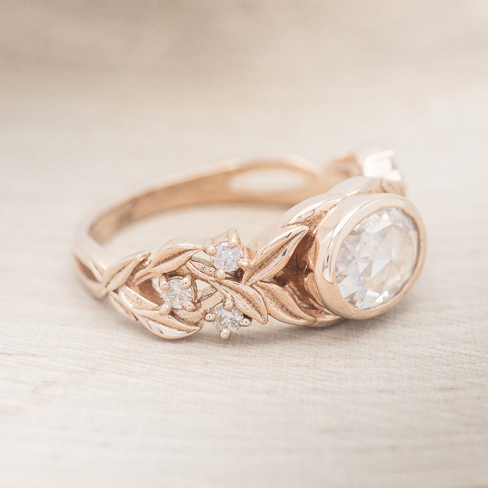 "ELORA" - OVAL ROSE CUT MOISSANITE ENGAGEMENT RING WITH DIAMOND ACCENTS-3