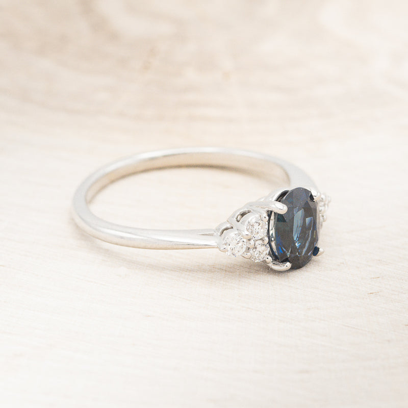 "RHEA" - OVAL LAB-GROWN ALEXANDRITE ENGAGEMENT RING WITH DIAMOND ACCENTS - READY TO SHIP