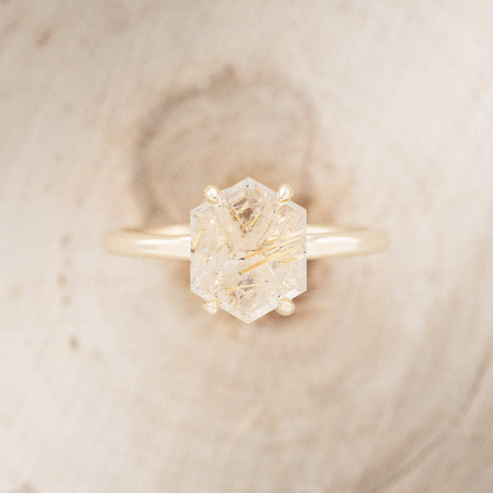 "AURUM" - HEXAGON RUTILATED QUARTZ SOLITAIRE ENGAGEMENT RING-5