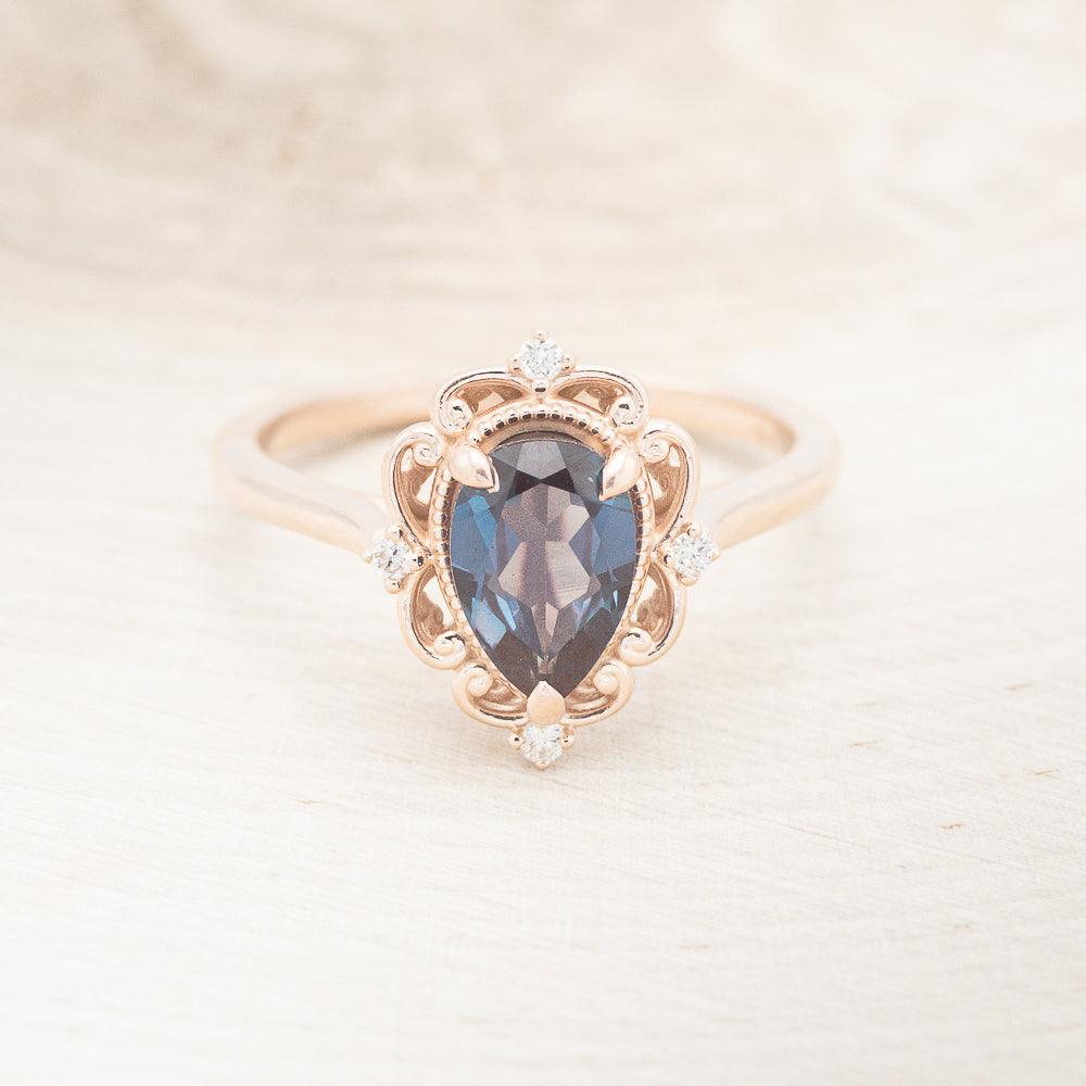 "VERA" - PEAR SHAPED LAB-GROWN ALEXANDRITE ENGAGEMENT RING WITH DIAMOND ACCENTS-10
