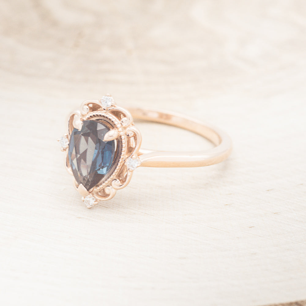 "VERA" - PEAR SHAPED LAB-GROWN ALEXANDRITE ENGAGEMENT RING WITH DIAMOND ACCENTS-9