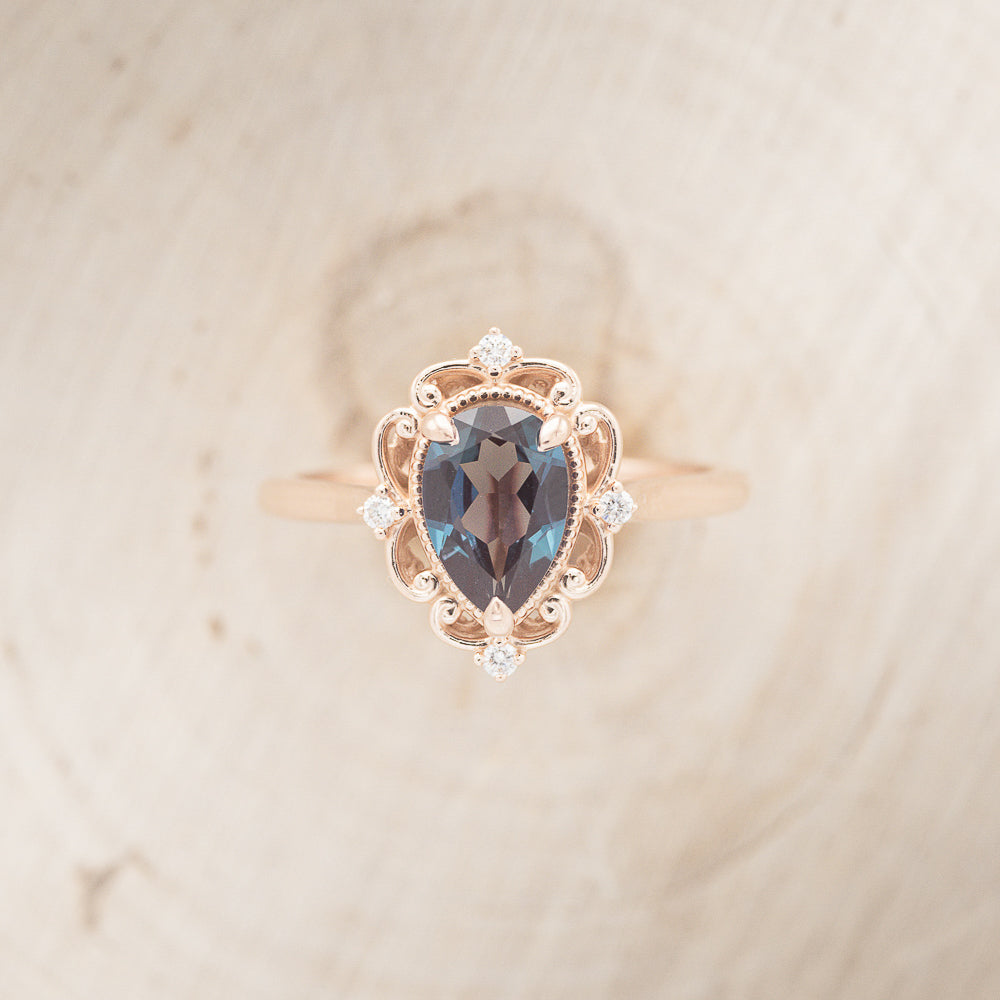 "VERA" - PEAR SHAPED LAB-GROWN ALEXANDRITE ENGAGEMENT RING WITH DIAMOND ACCENTS-11