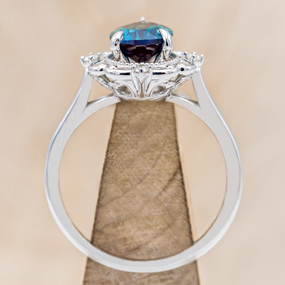 "VERA" - PEAR SHAPED LAB-GROWN ALEXANDRITE ENGAGEMENT RING WITH DIAMOND ACCENTS-5