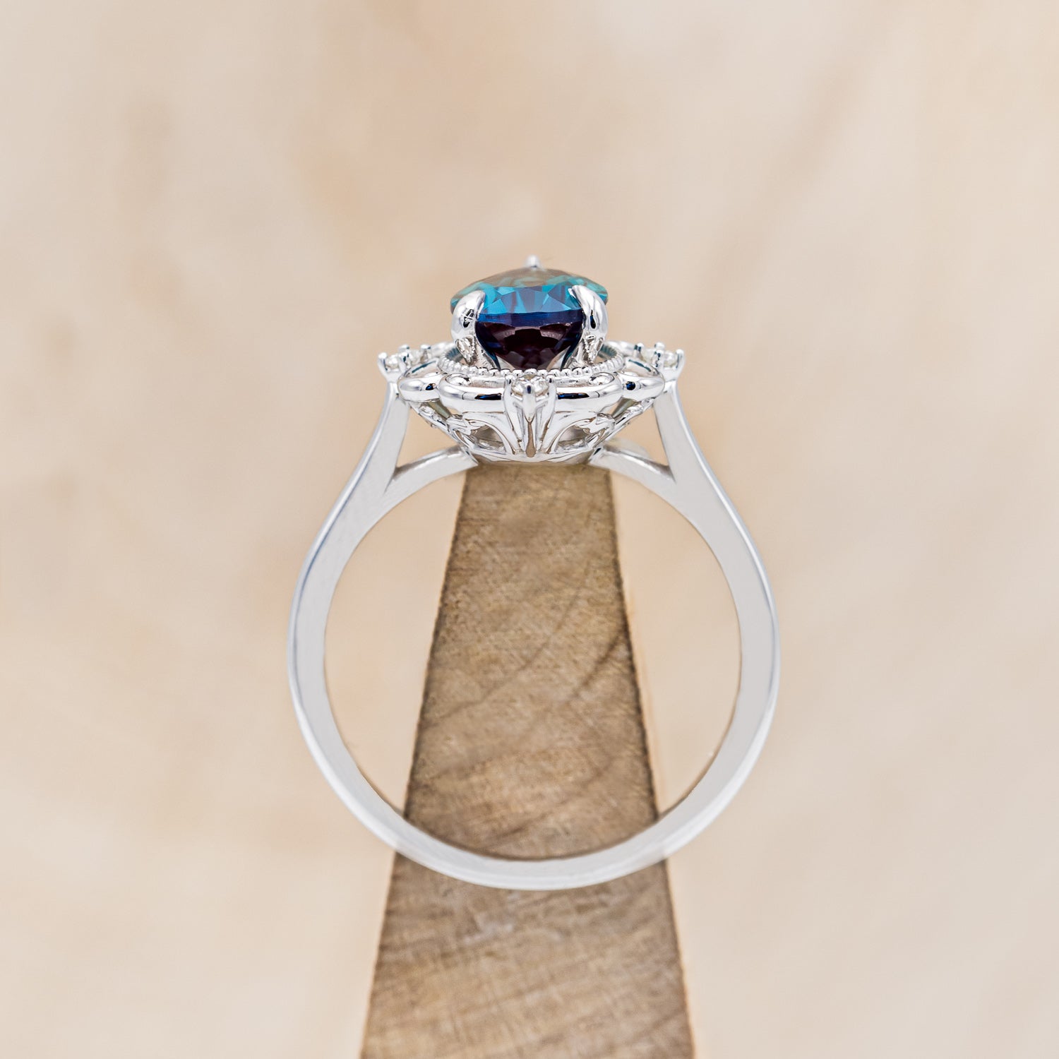 "VERA" - PEAR SHAPED LAB-GROWN ALEXANDRITE ENGAGEMENT RING WITH DIAMOND ACCENTS-5