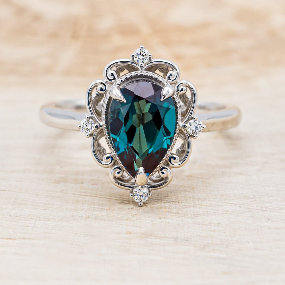"VERA" - PEAR SHAPED LAB-GROWN ALEXANDRITE ENGAGEMENT RING WITH DIAMOND ACCENTS-4
