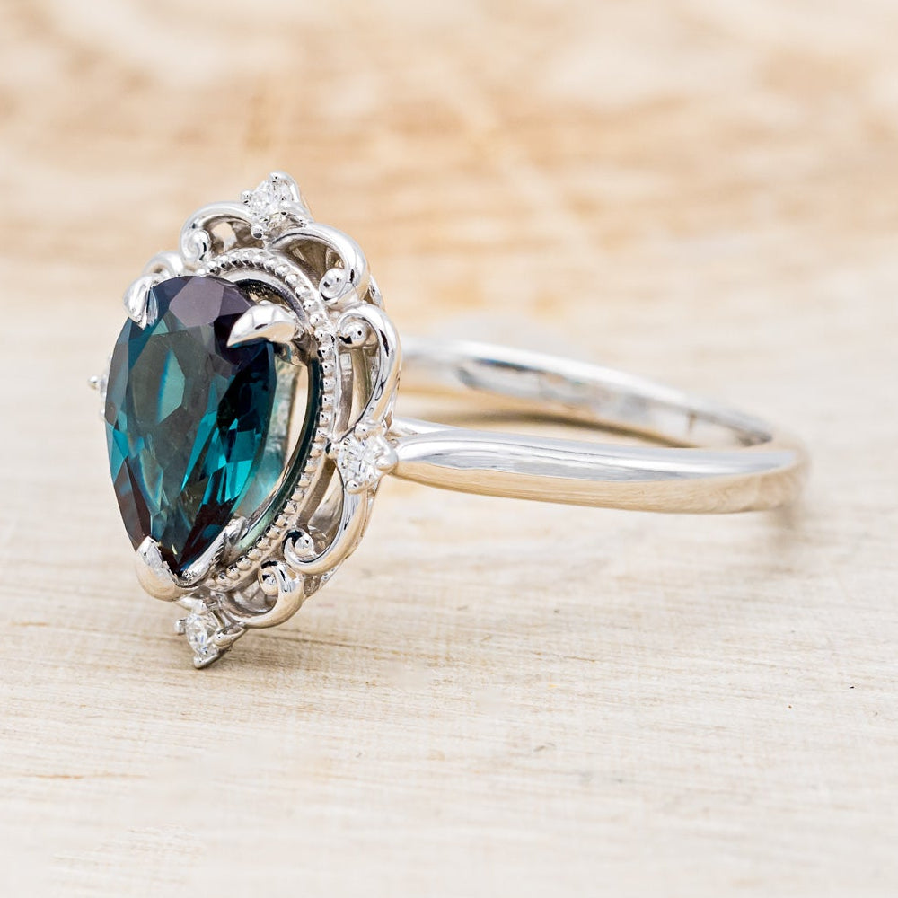 "VERA" - PEAR SHAPED LAB-GROWN ALEXANDRITE ENGAGEMENT RING WITH DIAMOND ACCENTS-3