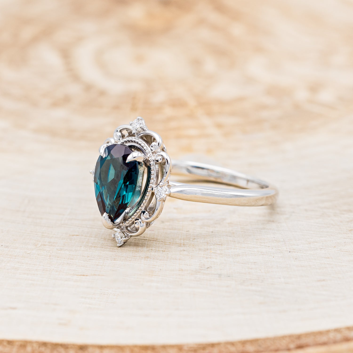 "VERA" - PEAR SHAPED LAB-GROWN ALEXANDRITE ENGAGEMENT RING WITH DIAMOND ACCENTS-3