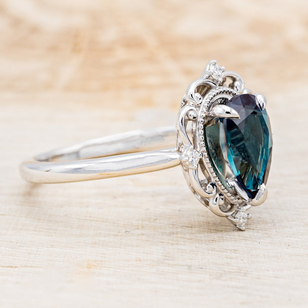 "VERA" - PEAR SHAPED LAB-GROWN ALEXANDRITE ENGAGEMENT RING WITH DIAMOND ACCENTS-2