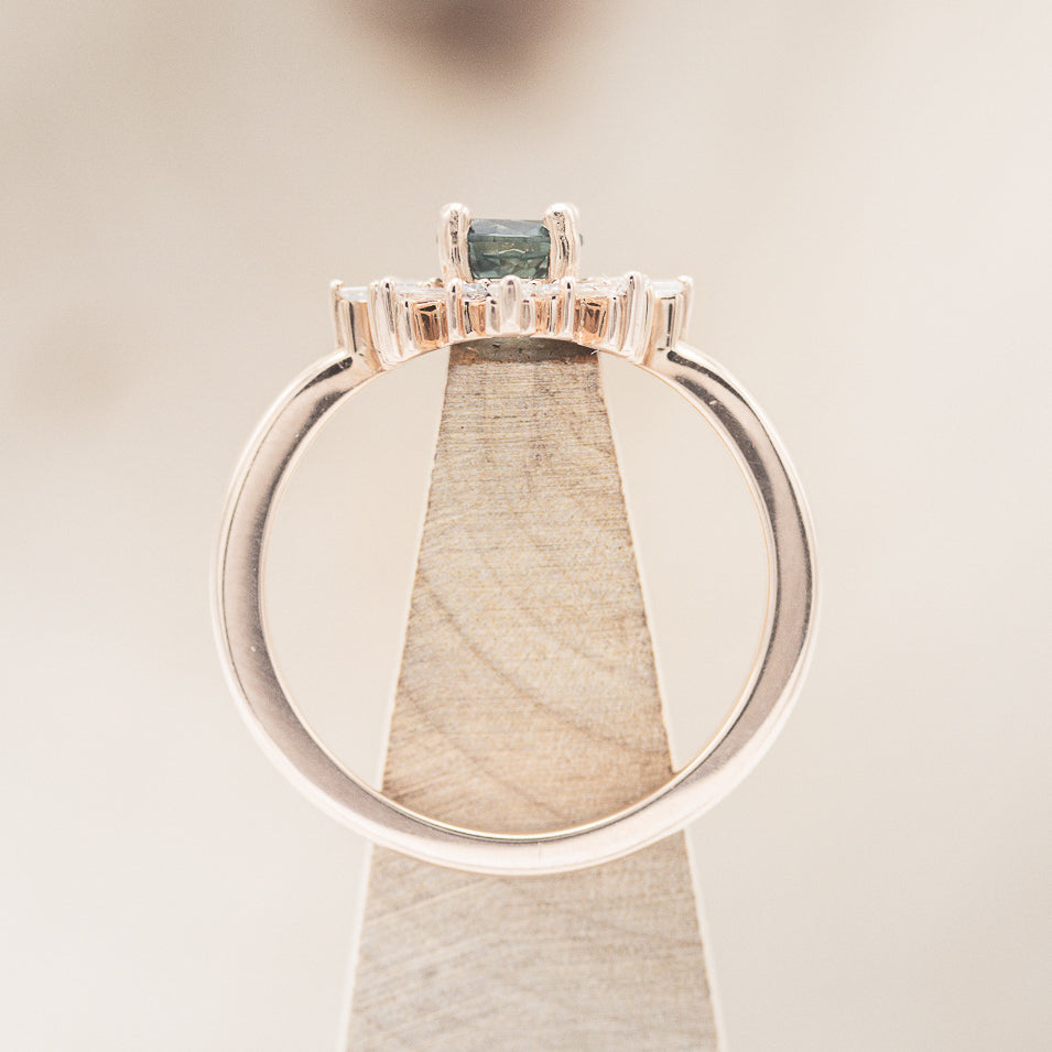 "SEREN" - ROUND CUT MONTANA SAPPHIRE ENGAGEMENT RING WITH DIAMOND HALO-6