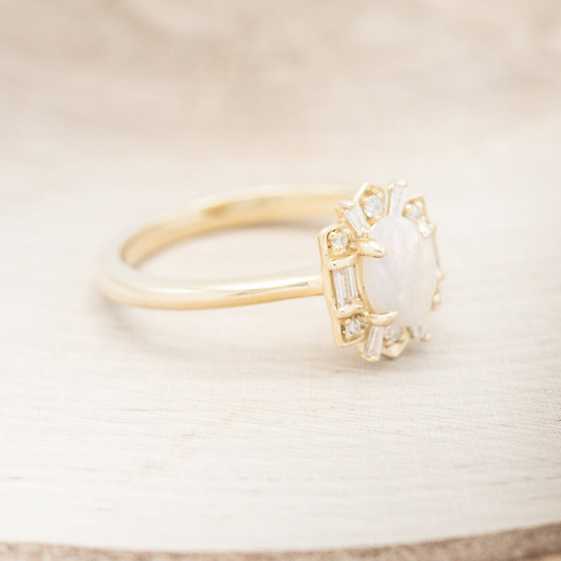 "CLEOPATRA" - WHITE OVAL OPAL ENGAGEMENT RING WITH DIAMOND ACCENTS - READY TO SHIP