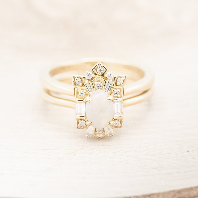 "CLEOPATRA" - OVAL OPAL ENGAGEMENT RING WITH DIAMOND ACCENTS & TRACER