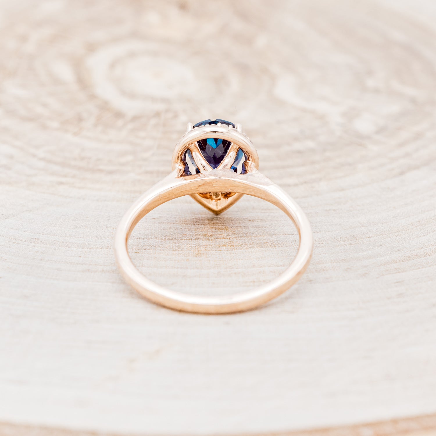 "CLARISS" - BRIDAL SUITE - PEAR SHAPED LAB-GROWN ALEXANDRITE ENGAGEMENT RING WITH DIAMOND HALO & TRACERS-12