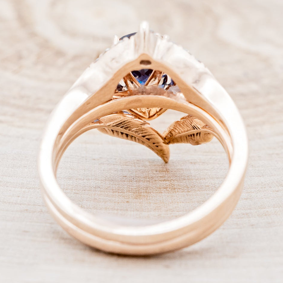 "CLARISS" - BRIDAL SUITE - PEAR SHAPED LAB-GROWN ALEXANDRITE ENGAGEMENT RING WITH DIAMOND HALO & TRACERS-6