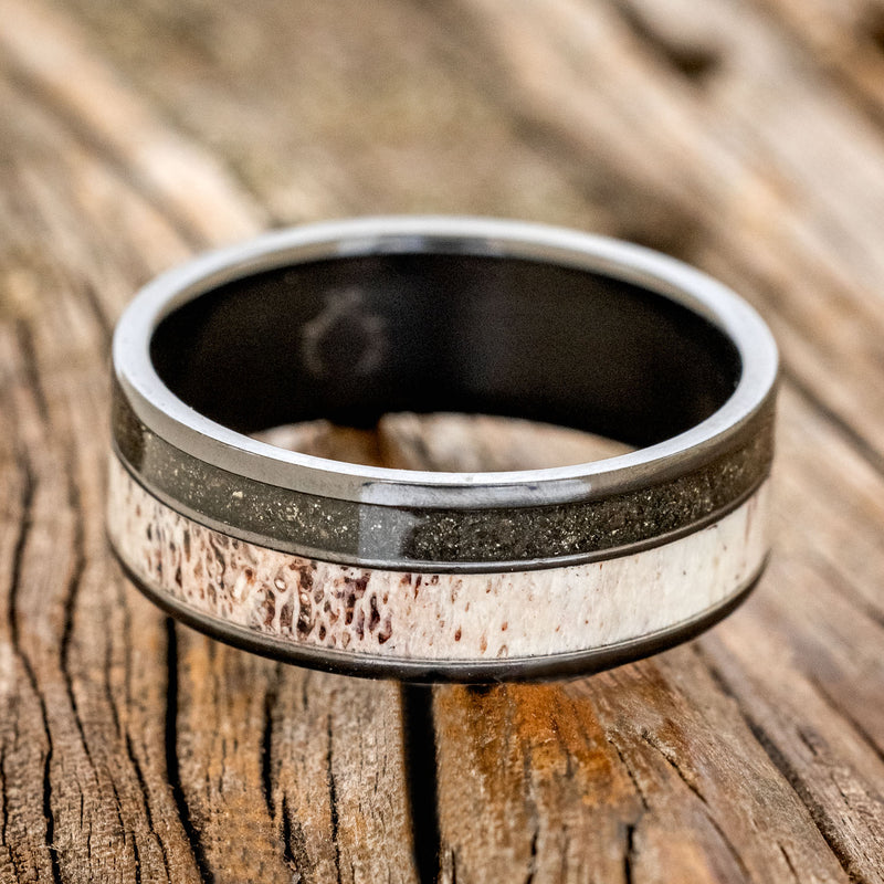 "RAPTOR" - ELK ANTLER & PYRITE WEDDING BAND - READY TO SHIP-6