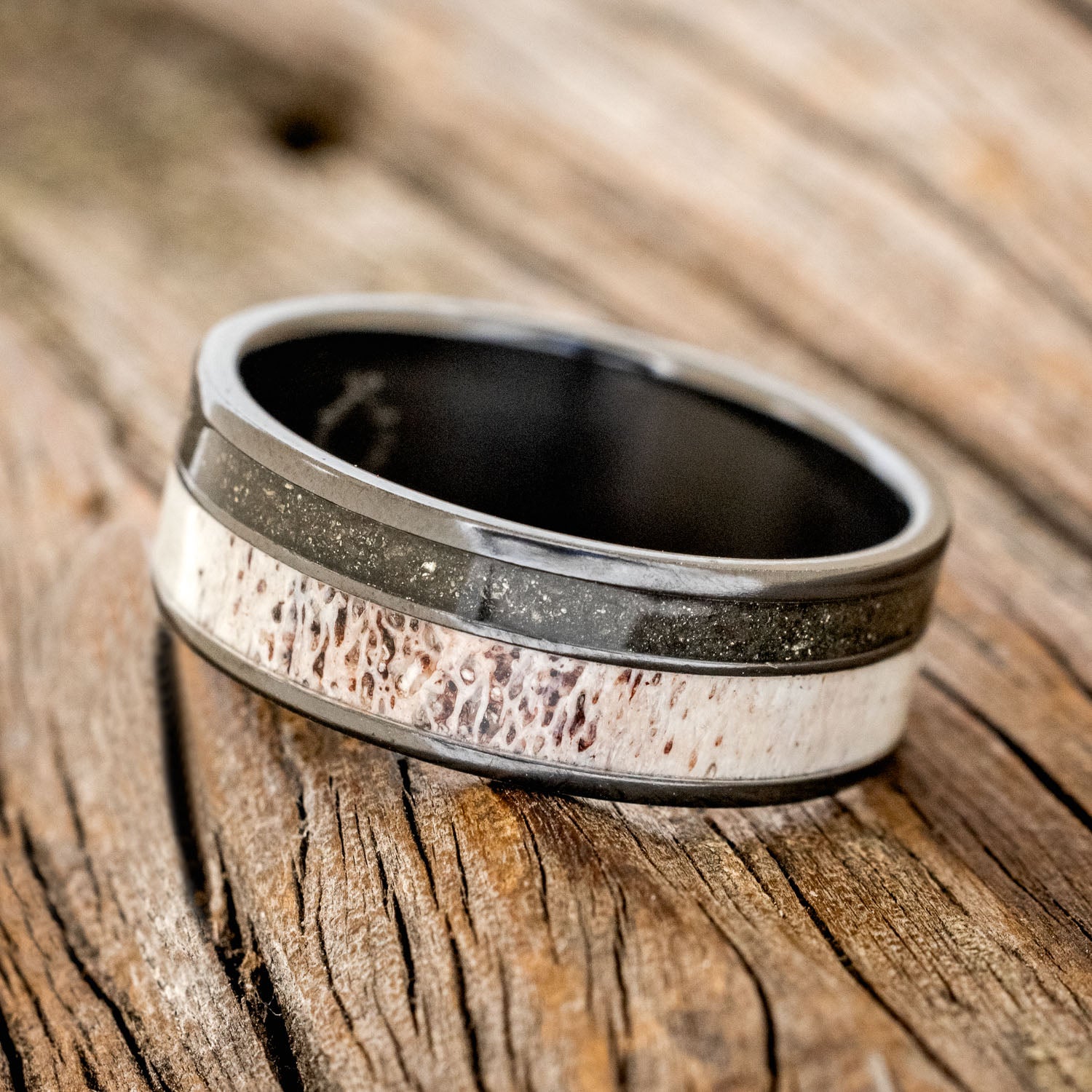 "RAPTOR" - ELK ANTLER & PYRITE WEDDING BAND-5