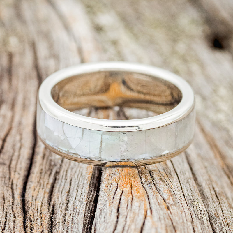 "RAINIER" MOTHER OF PEARL WEDDING RING WITH A 14K GOLD BAND