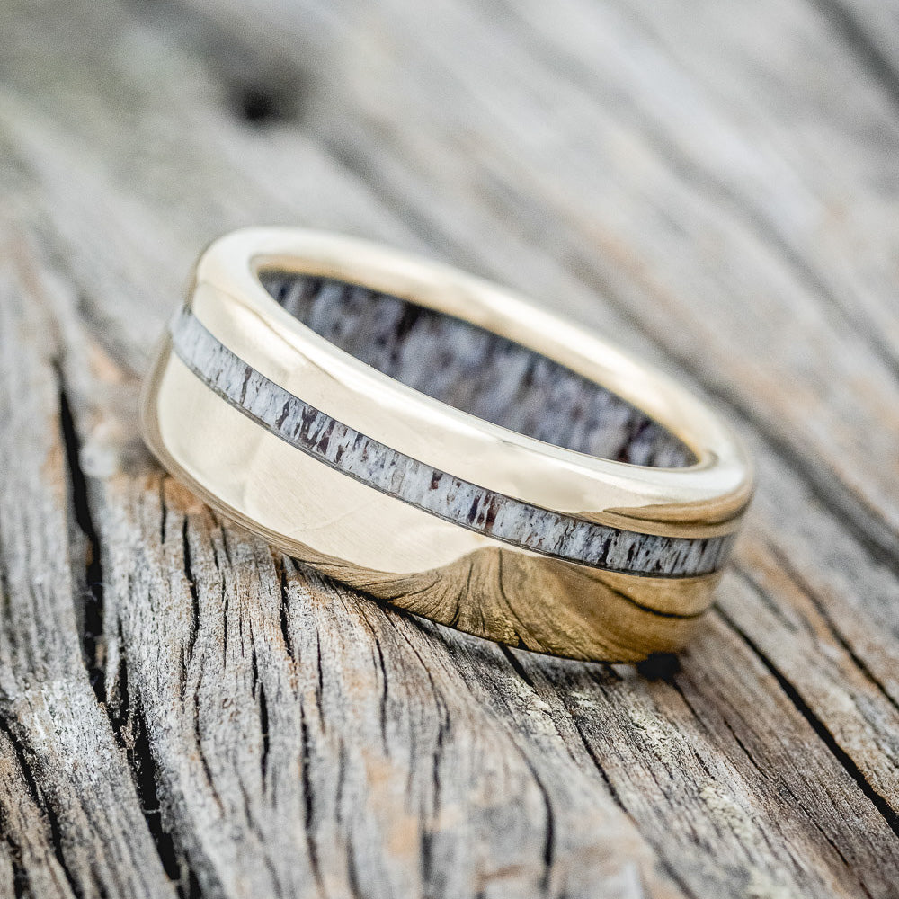 "VERTIGO" - ELK ANTLER WEDDING RING FEATURING AN ELK ANTLER LINED DAMASCUS STEEL BAND-6