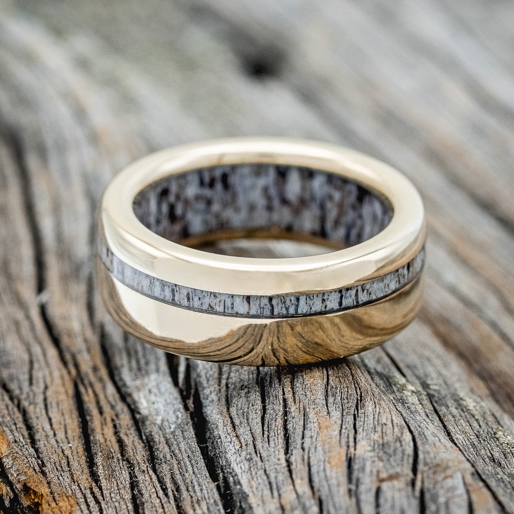 "VERTIGO" - ELK ANTLER WEDDING RING FEATURING AN ELK ANTLER LINED DAMASCUS STEEL BAND-8