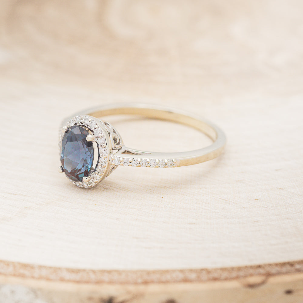"DIANA" - OVAL LAB-GROWN ALEXANDRITE ENGAGEMENT RING WITH DIAMOND HALO & ACCENTS-3