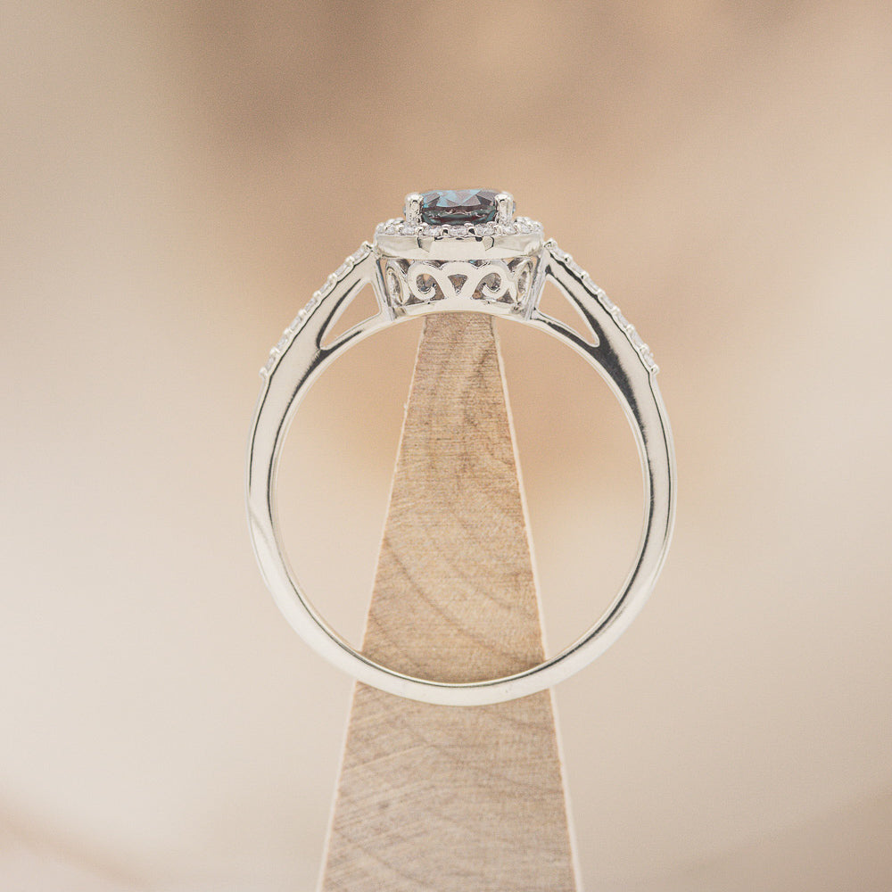 "DIANA" - OVAL LAB-GROWN ALEXANDRITE ENGAGEMENT RING WITH DIAMOND HALO & ACCENTS-6