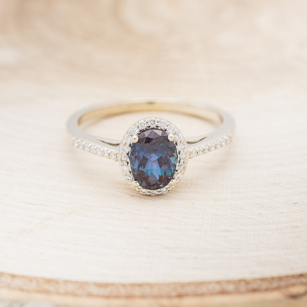 "DIANA" - OVAL LAB-GROWN ALEXANDRITE ENGAGEMENT RING WITH DIAMOND HALO & ACCENTS-4