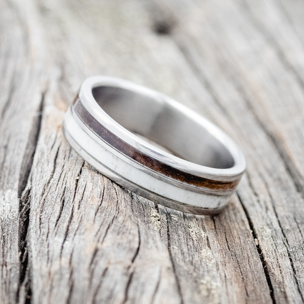 "RAPTOR" - MATCHING SET OF ANTLER & IRONWOOD WEDDING BANDS-5