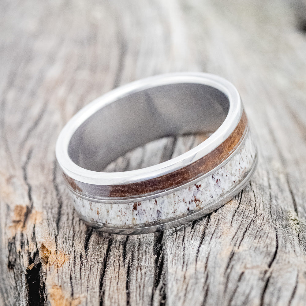 "RAPTOR" - MATCHING SET OF ANTLER & IRONWOOD WEDDING BANDS-6