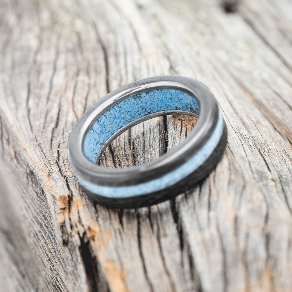 "VERTIGO" - TURQUOISE INLAY & LINED WEDDING RING-6