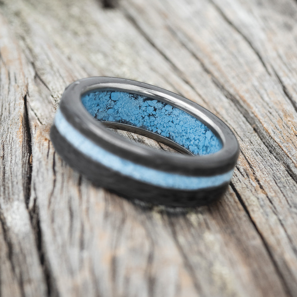 "VERTIGO" - TURQUOISE INLAY & LINED WEDDING RING-4