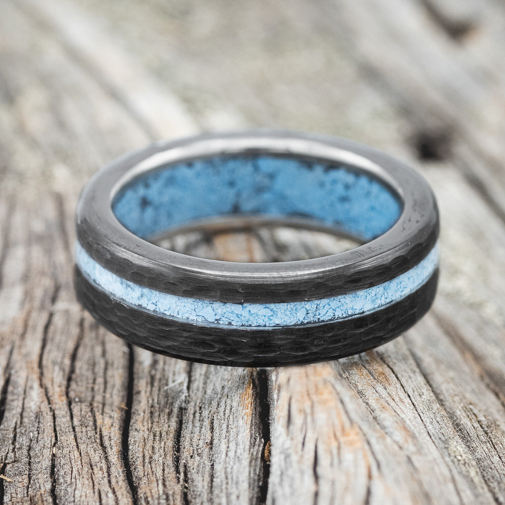"VERTIGO" - TURQUOISE INLAY & LINED WEDDING RING-7