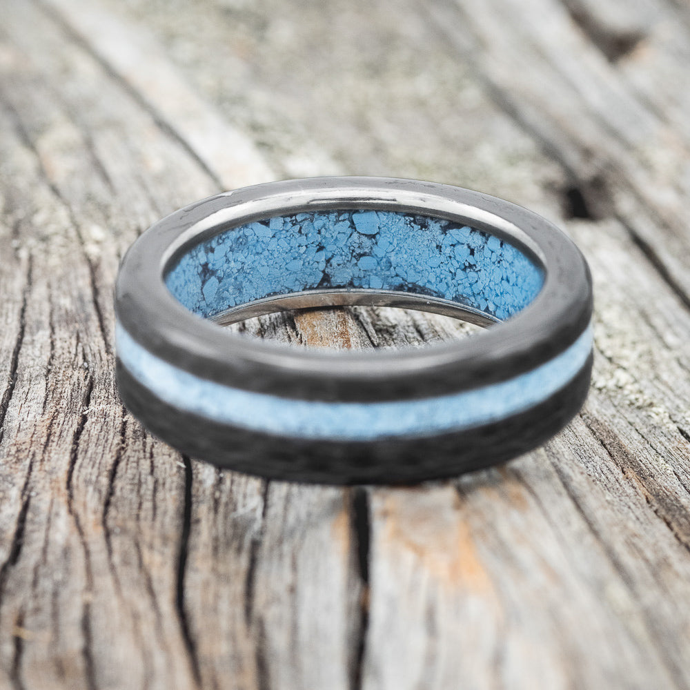 "VERTIGO" - TURQUOISE INLAY & LINED WEDDING RING-8