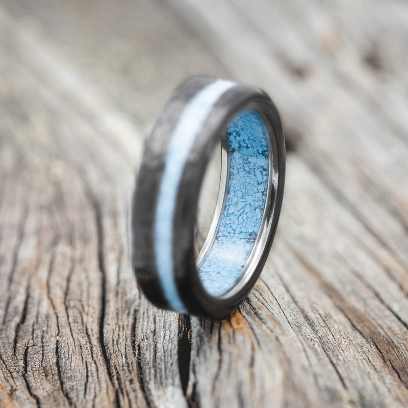 "VERTIGO" - TURQUOISE INLAY & LINED WEDDING RING-2