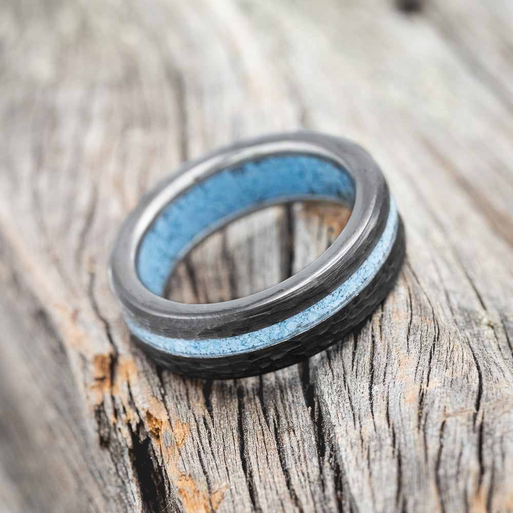 "VERTIGO" - TURQUOISE INLAY & LINED WEDDING RING-5