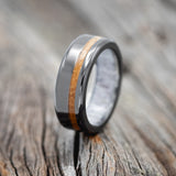 "VERTIGO" - WHISKEY BARREL OAK WEDDING RING WITH AN ANTLER LINING - READY TO SHIP-1