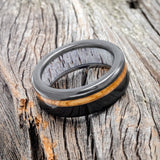 "VERTIGO" - WHISKEY BARREL OAK WEDDING RING WITH AN ANTLER LINING - READY TO SHIP-6