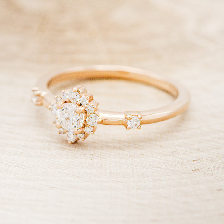 "STARLA" - ROUND CUT DIAMOND ENGAGEMENT RING WITH STARBURST DIAMOND HALO-3