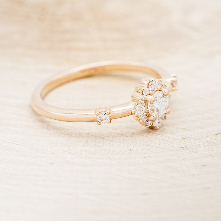 "STARLA" - ROUND CUT DIAMOND ENGAGEMENT RING WITH STARBURST DIAMOND HALO-2